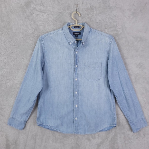 J Crew Denim Chambray Long Sleeve Button Shirt Large Mens Blue Jean Western - Picture 1 of 13